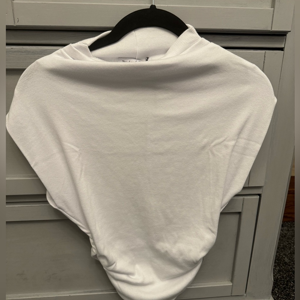 NWT Michael Stars Amara Mock Neck Powershoulder Top; ultra rib; white color; XS